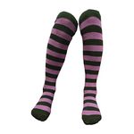 Colourful Baby World Kids Girls Striped Party Fancy Dress Up Knee Socks Black Red Blue Age 6 7 8 9 10 (Black-purple, 6-10 Years)