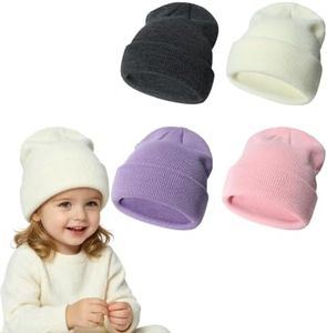 Urban Virgin Toddler Winter Hat Baby Beanie Kids Beanies Boys Hats Knit Winter Caps Soft Infant Girls 4 Packs A-Lightpurple S(3Months-2T)
