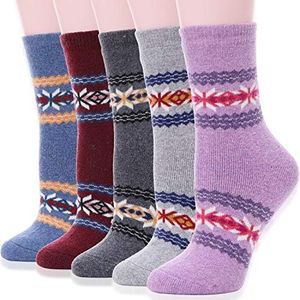 Sandsuced Wool Warm Socks for Women Winter Hiking Thick Boot Thermal Cabin Cozy Crew Work Soft Ladies Socks 5 Pack（Snowflake A）