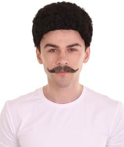HPO Men's Human Hair Mustache Cosplay Facial Hair (Lt- Black)