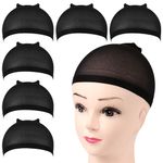 Hot Hairs Nylon Stretchable 6 Pieces Black Stocking Hair Wig Caps for Men Women Nude Wig Cap