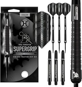 Harrows SUPERGRIP BLACK EDITION 90% Tungsten Steel Tip Darts Set. Available in 21g, 22g, 23g, 24g, 25g, 26g, 28g & 30g - Includes Supergrip Shafts & Supergrip Flights-25g