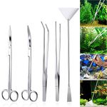 Jainsons Pet Products 5pcs Aquarium Cleaning Tool Kit by Perfect Aquascaping Tools - Includes Straight & Curved Scissors, Substrate Spatula, Straight & Bent Tweezers - Stainless Steel, Aquarium Cleaning Kit for Fish Tank