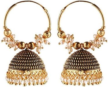 Efulgenz Indian Oxidized Jewelry for Navratri Oxidized Gold Tone Hoop Earrings Indian Bollywood Bridal Designer Jewelry Oxidized Traditional Jhumka Jhumki for Women, Copper, No Gemstone