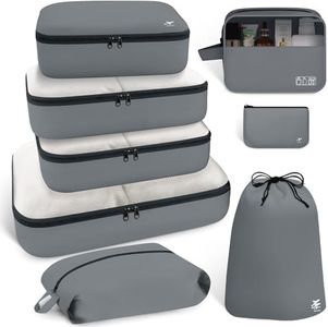 HOTOR Packing Cubes - 8 Pieces, Light Packing Cubes Travel Organizer, Premium Luggage Organizer Set, Space-Saving Travel Organizer for Suitcase, Travel Accessories and Essentials, Grey