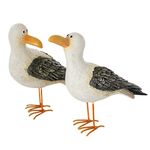 WHW Whole House Worlds 2 Piece Sea Gulls, Bird Figurine Set, White, Gray, and Orange, Handcrafted, Painted, Cast Poly Resin, Iron Legs, 7.0 L x 2.75 W x 6.0 H Inches