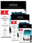 ARTIOS Artists' Watercolor Paper Combo - A3 (6 Sheets) + A4 (12 Sheets) + A5 (24 Sheets) 300 GSM 100% Cotton, Cold-Pressed, Handmade Papers for Watercolour, Acrylic, Gouache, Ink & Mixed Media