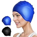 2 Pack Silicone Swim Cap with 3D Ea