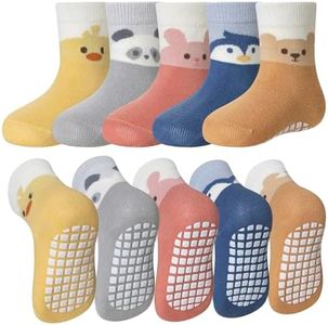 SeeyAN Baby Non Slip Socks Toddler Boys Girls Grips Cotton Anti Skids Crew Cute Cartoon Infant Socks 5 Pairs (Panda/Penguin/Duck/Bear/Rabbit, 1-3 Years)