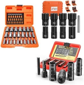XEWEA 9PCS Lug Nut Extractor & 6PCS Flip Lug Nut Impact Socket Set & 25Pcs Hex Head Screw Extractor Set, EZ Out for Rounded Screw, Bolt, Nut, Father's Day gift