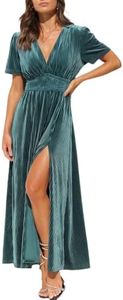 Maxigerui Women's Velvet Maxi Dress Fall Formal Wedding Guest Dress S