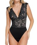 Popilush Lace Shapewear Bodysuit for Women - Tank Top Thong Shapewear Tummy Control Deep V Neck Bodysuit Body Shaper