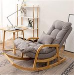 WOOD ART INDIA Teak Wood Modern Ergonomic Rocking Chair Including with Cushain (Light Gray)