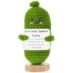 Emotional Support Pickle, Handmade Mini Funny Emotional Support Pickled Cucumber Gift Cute Handwoven Ornaments Emotional Support Crochet Pickled Cucumber Knitting Doll for Ornament Gift with Base