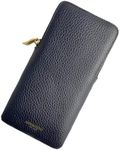 Cockatoo Leather Sunglasses Case Soft Zipper Eyeglass Pouch for Women Men (Navy Blue)