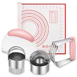 Silicone Baking Mats, Cookie Cutters, Pastry Cutter, Dough Scraper, Stainless Steel Dough Blender Biscuit Cutter Set, Dough Cutter Baking Pastry Mat Dough Blender Tools & Pastry Utensils (5 Pcs/Pink)