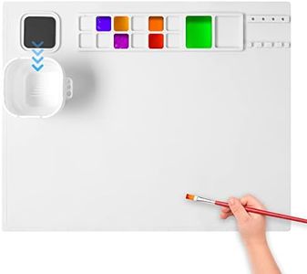 AWOKE Silicone Painting Mat - 20"X16" Silicone Art Mat with 1 Water Cup for Kids - Silcone Craft Mat has12 Color Dividers - 2 Paint Dividers (White)