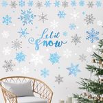 Whaline Winter Snowflake Wall Stickers Christmas Let It Snow Wall Decals Small Room Mural Stickers Frozen Vinyl Wall Decals for Party Home Kitchen Decor, 8.3 x 10.6 Inch, 9 Sheets