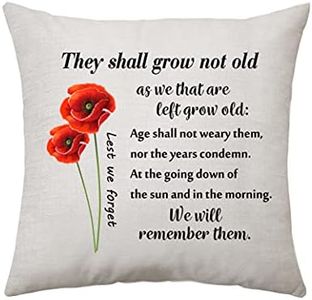 "Lest We Forget" Quotes Throw Pillow Cover, Remembrance Gift Collection Cushion Cover, Pillow Covers Memorial Day Gifts Poppy Flower Cushion Covers 18 x 18 Inch (They Shall)