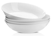 Chubacoo Pasta Salad Serving Bowls: 36 Ounce Large Ceramic Dinner Bowls-8.5 inch Set of 4-Shallow & Wide Porcelain Eating Bowls or Plates Sets for Fruits Popcorn Spaghetti Soup-Dishwasher Safe(White)