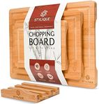 STYLIQUE Wooden Chopping Board Set of 3 with Cutting Board Organiser, Meal Prep Wooden Cutting Boards, Large Chopping Board and Serving Tray, Cheese Board, Kitchen Tools gadgets, Bamboo Chopping Board