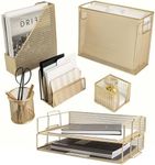 Blu Monaco Desk Accessories Gold - 7 Piece Set for Office Organization with Hanging File Holder Women Organizer Boho Décor