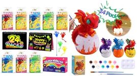 JMMICO 24 Packs Scratch Art Notebook+Sticky Hands+Stickers+Dragon Lamp Craft Kit