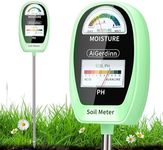 AiGerdinn 2-in-1 Soil Test Kit, Soil Moisture Meter, Soil pH Meter -Dual Dial-Simultaneously-Display Results-Soil pH Tester, Moisture Meter for House Plants,Lawn,Garden,Farm Indoor&Outdoor-BabyGreen