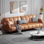 COPIAE Leather Loveseat Sofa Bed, 78“ Queen Futon Set, Adjustable Sofa Backrest, Sleeper Sofa Couch, Modern Decor Love Seat Couches, Tufted Upholstered Couch for Living Room, Bedroom, Orange