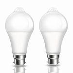 PIR Motion Sensor LED Bulbs 9W, BC B22 Bayonet Light Bulbs Cool White 6000K, Equivalent 60W, Auto On/Off B22 Motion Sensor Light Bulb for Garage, Stairs, Hallway, 2 Pack