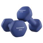 SONGMICS Dumbbells Set of 2, 2 x 4 kg, Dumbbell Set, Hexagon, Neoprene Coating, Strength Training, Workout, Fitness Training for Home, Port Blue SYL908Q01