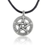 My Shape Supernatural Pentacle Pentagram Pendant Necklace Witch Protection Star Amulet Necklace Leather Rope Chain for Men Women, Metal