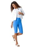 Roman Originals Knee Length Shorts for Women UK - Ladies Cropped Capri Stretch Bengaline Pants Crop Trousers Summer Legging Lounge Essentials Elasticated Casual Clothes - Light Denim - Size 16