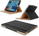 Black/Tan Leather Case for Apple iPad Air 1 (2013), iPad Air 2 (2014), iPad Pro 9.7 (2016) iPad 5th Generation 9.7” (2017) & iPad 6th Gen 9.7-inch (2018) Auto Wake/Sleep, Flip Folio luxury Cover