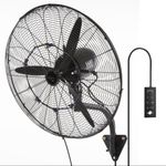 Wall-Mount Misting Fan, 24 Inch, 3-speed High Velocity Max. 7000 CFM, Waterproof Oscillating Industrial Wall Fan, Commercial or Residential for Warehouse, Greenhouse, Workshop, Black, ETL Listed