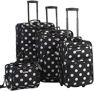 Rockland Polka Softside Upright Luggage Set, Black Dot, 4-Piece Set (14/19/24/28), Polka Softside Upright Luggage Set