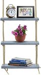 Sorbus Wood Hanging Shelf 3-Tier Rustic Wood Swing Storage Shelves Rope Organizer Rack, Floating Display Shelves (Grey)