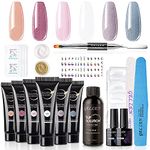 Gellen Poly Nail Gel Kit 20g - Nail Extension Gel Shimmering 6 Colors with Slip Solution Base Top Coat, Poly Gel Kit for Professional Starter Home Gel Manicure Set