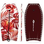 Goplus Boogie Boards for Beach, 41''/37''/33'' Lightweight Bodyboard with EPS Core, XPE Deck, HDPE Slick Bottom, Wrist Leash, Surfboard for Kids Adults Surfing (Red Leaves, 37-inch)