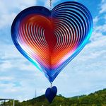 DJUAN Wind Spinner 12inch Blue-Orange Love Heart 3D Metal Hanging Wind Spinners Worth Gift Stainless Steel Yard Art Decorations Indoor/Outdoor Kinetic Wind Sculptures & Spinners