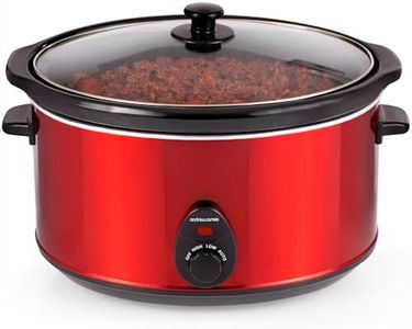 Andrew James 8L Slow Cooker, Removeable Easy to Clean Ceramic Bowl, 3 Temperature Settings, Cool Touch Handles & Non-Slip Feet, Energy Efficient Slow cooker with Tempered Glass Lid (red).