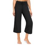 ZOOSIXX Soft Black Pajama Pants for Women, Wide Leg Comfy Casual Lounge Yoga Capri Pants 22'' / 30'', Black, Large