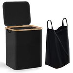 66L Laundry Hamper with Lid and Liner Bag, 19.7" Tall Laundry Basket with Handle, Waterproof and Collapsible Cloth Hamper for Bedroom and Bathroom, Black