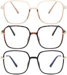 KAEOISFU 3 Pack Oversized Square Reading Glasses for Women Men, Large Frame Super Light Blue Light Blocking Readers Eyeglasses