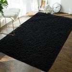 Andecor Soft Fluffy Bedroom Rugs - 4 x 6 Feet Indoor Shaggy Plush Area Rug for Boys Girls Kids Baby College Dorm Living Room Home Decor Floor Carpet, Black