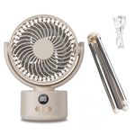 Battery Operated Fans portable Rechargeable Fans 8-Inch Outdoor Pedestal Fan, Fan with 3 Speeds Digital display ,With triangular bracket,3600mAh Office Desk Outdoor Travel Camping Tent Gym ,Off white