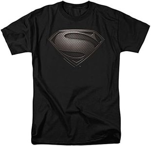 Popfunk Superman Man of Steel Movie Gray Shield Black T Shirt & Stickers (Large)