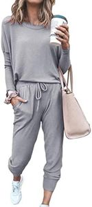 PRETTYGARDEN Women's Fall 2 Piece Lounge Outfit Long Sleeve Crewneck Pullover Tops High Waisted Pants Set Tracksuit, Dark Grey, Medium