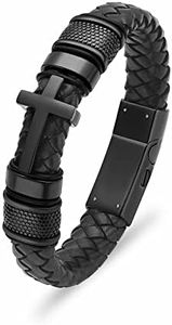 constantlife Cross Cremation Bracelet for Ashes Stainless Steel Urn Memorial Jewelry Braided Leather Wristband Bangle Faith Religious Christian Keepsake for Men Women, 20cm, Stainless Steel, stainless