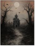 WBSTGUE Dark Academia Wall Art Gothic Halloween Poster Vintage Haunted House Canvas Prints Goth Spooky Painting Dark Rustic Wall Decor 12x16inch Unframed